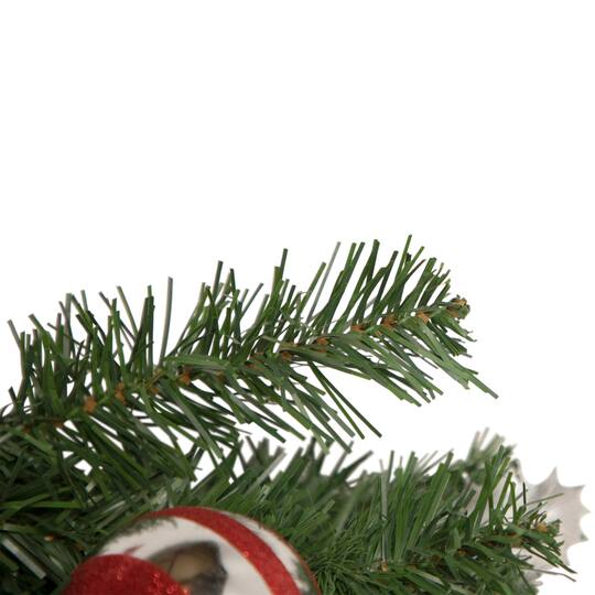 24" Unlit Red & Silver Holly Ball & Pine Cone Teardrop Swag